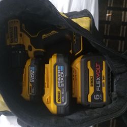 DeWalt Drill Driver W/  Two 20V  Powerstack Batteries And A 5ah 20V Battery 