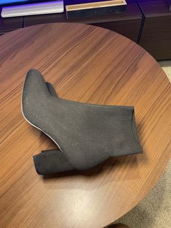 Gray Knit Sock Ankle Boot with Block Heel,size 9