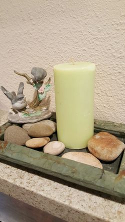 candle holder slate stone with birds