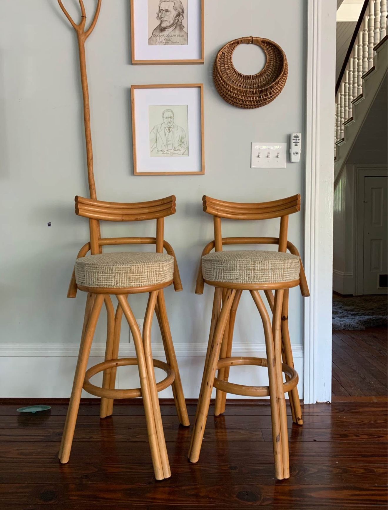 2 Bar Stools - Bamboo Accents