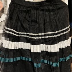 New Pleated Tulle Skirt, Black And Metalic Stripes, Petite US6