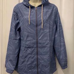 ✨New✨ Adult Small Women Nautical Blue Rain Coat Jacket Hood Full Zip Pockets Thick Outer Soft shell Weatherproof Waterproof 