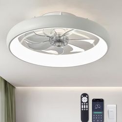 Ludomide 20in LED Ceiling Fan White With Remote 6speed Reverse Timer Dimmable New 