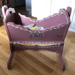 Solid Wood Doll Cradle - Mauve Color