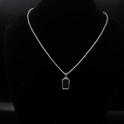 Sterling Silver 925 Cable Chain Green Stone Pendant 