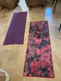 Two yoga towels with no slide backing