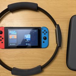 Nintendo Switch HAC-001 Console Red Blue Joy-Con Ring Fit Carry Case