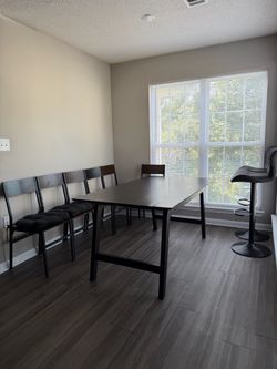 BLACK WOODEN TABLE & CHAIRS & BAR STOOLS(ATL , GEORGIA)