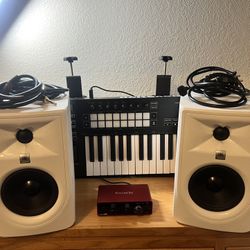 Studio Music Bundle: JBL 305P MkII (White) + Scarlett Solo + Launchkey 25 + Stands