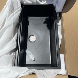 33 in. Undermount Granite Composite matte black Kitchen Sink, Workstation Quartz Single Bowl Basin with Accessories