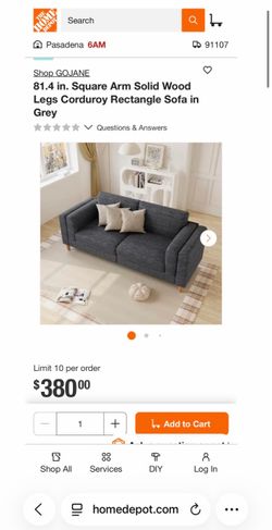 81.4 in. Square Arm Solid Wood Legs Corduroy Rectangle Sofa in Grey