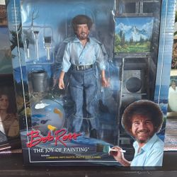 BOB ROSS PAINTER PAINTING ACTION FIGURE BOXED SET clothed