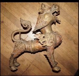 Large Heavy Chinese Brass Qilin / Dragon-Lion Figure – 11.4 lbs