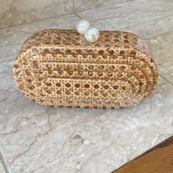 Rattan Acrylic Clutch Purse w/ removable chain strap NEW in Box