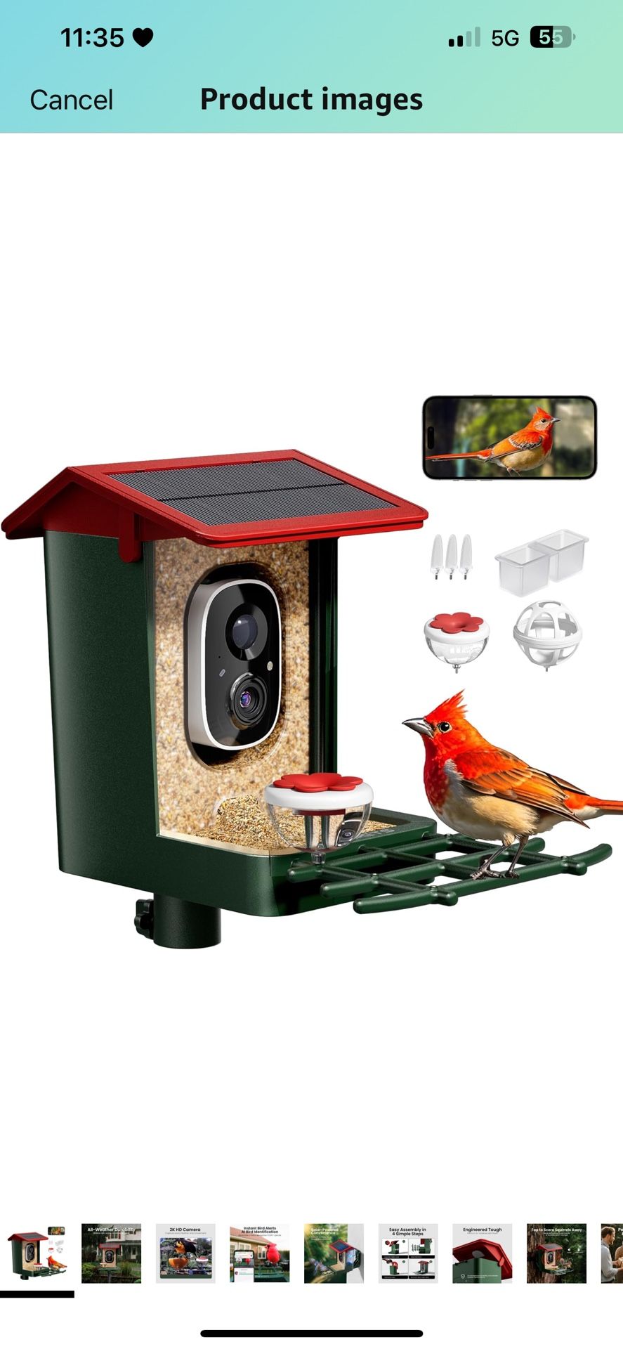 Smart Bird Feeder with Camera Solar Powered, 2K HD Video, AI Bird Species Identification, Instant Arrival Alerts, Weatherproof Design for Effortless B