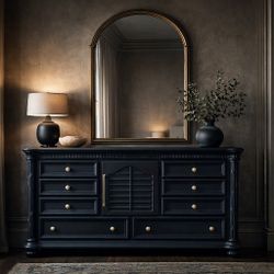 Braxton Culler Luxury Dark Navy Blue Dresser with Brass Hardware - Neoclassical Elegance