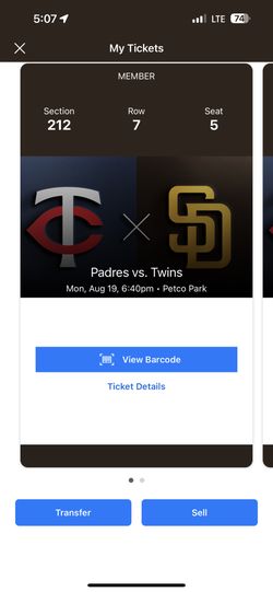 2 Tickets For Padres Vs Twins Monday 8/19
