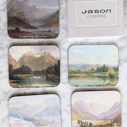 Set of 5 Jason Coasters New Zealand Landscapes Mountains Cork Back VGUC In Box