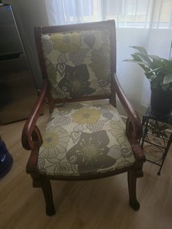 Pair of Vintage Wooden Accent Chairs with Floral Upholster