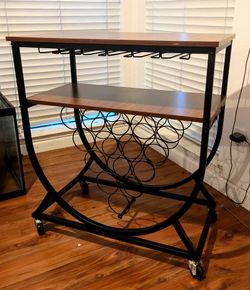 Industrial 15 Bottle Wine Rack Bar Cart