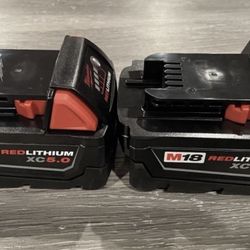 Milwaukee M18 (2x) 5ah Batteries (new)