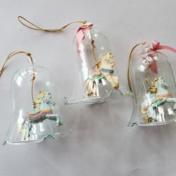 Horse Ornaments Carousel Christmas Holiday Blown Glass Bell Shape