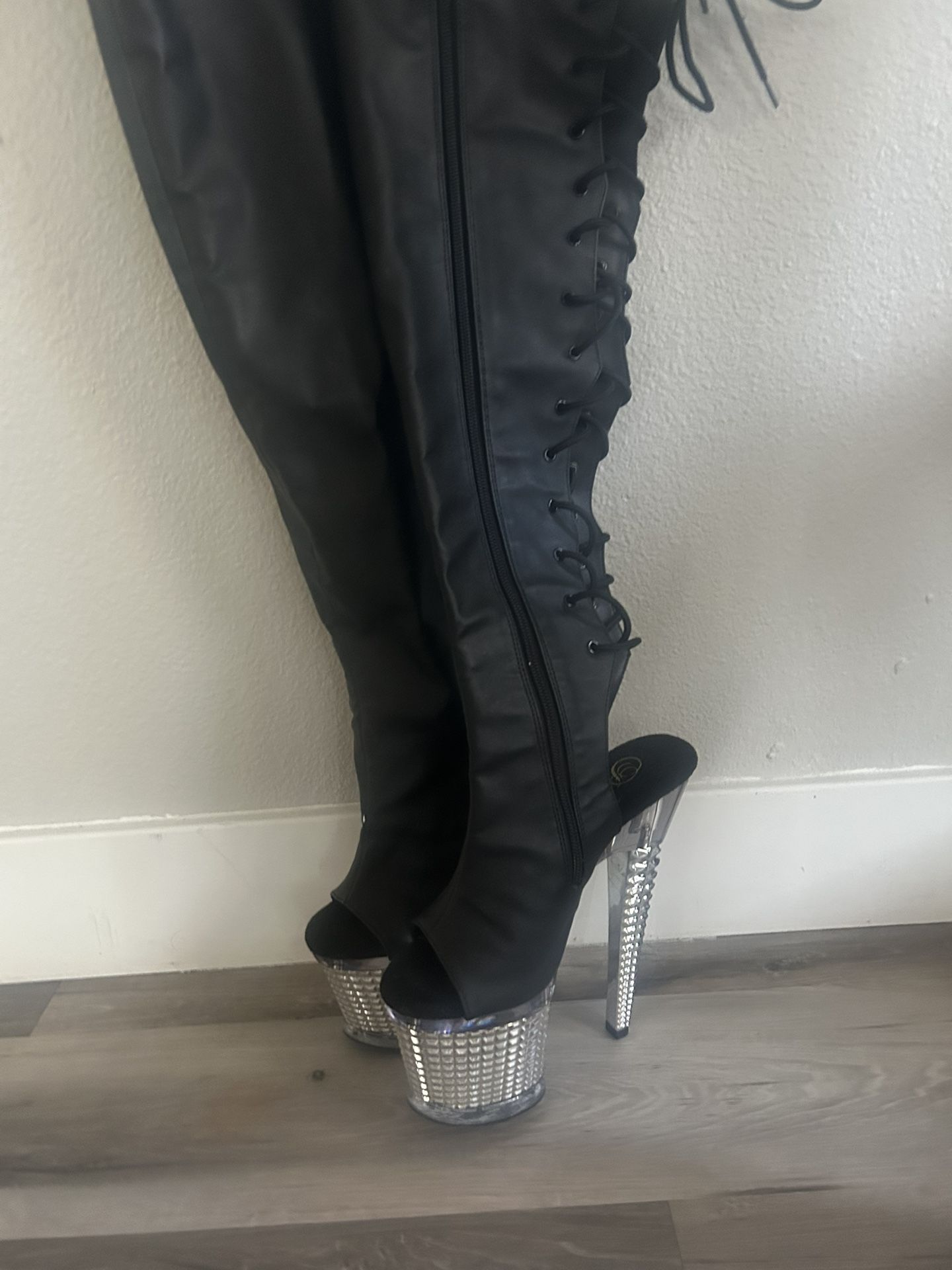 Platform Zip Up, Thigh High Heels