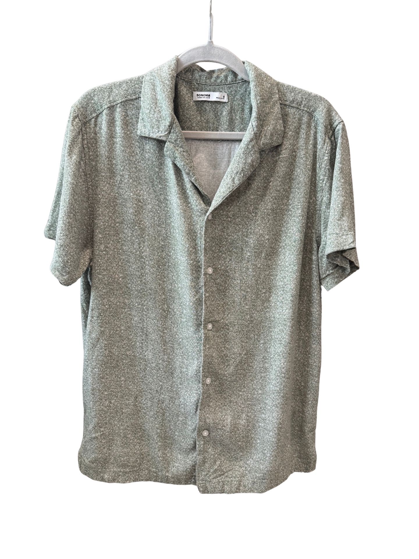 Sonoma Button Up Shirt Men's Medium Green White Short Sleeve Lightweight