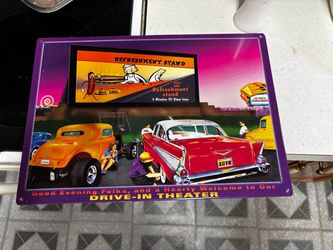 Drive in hot rod sign metal