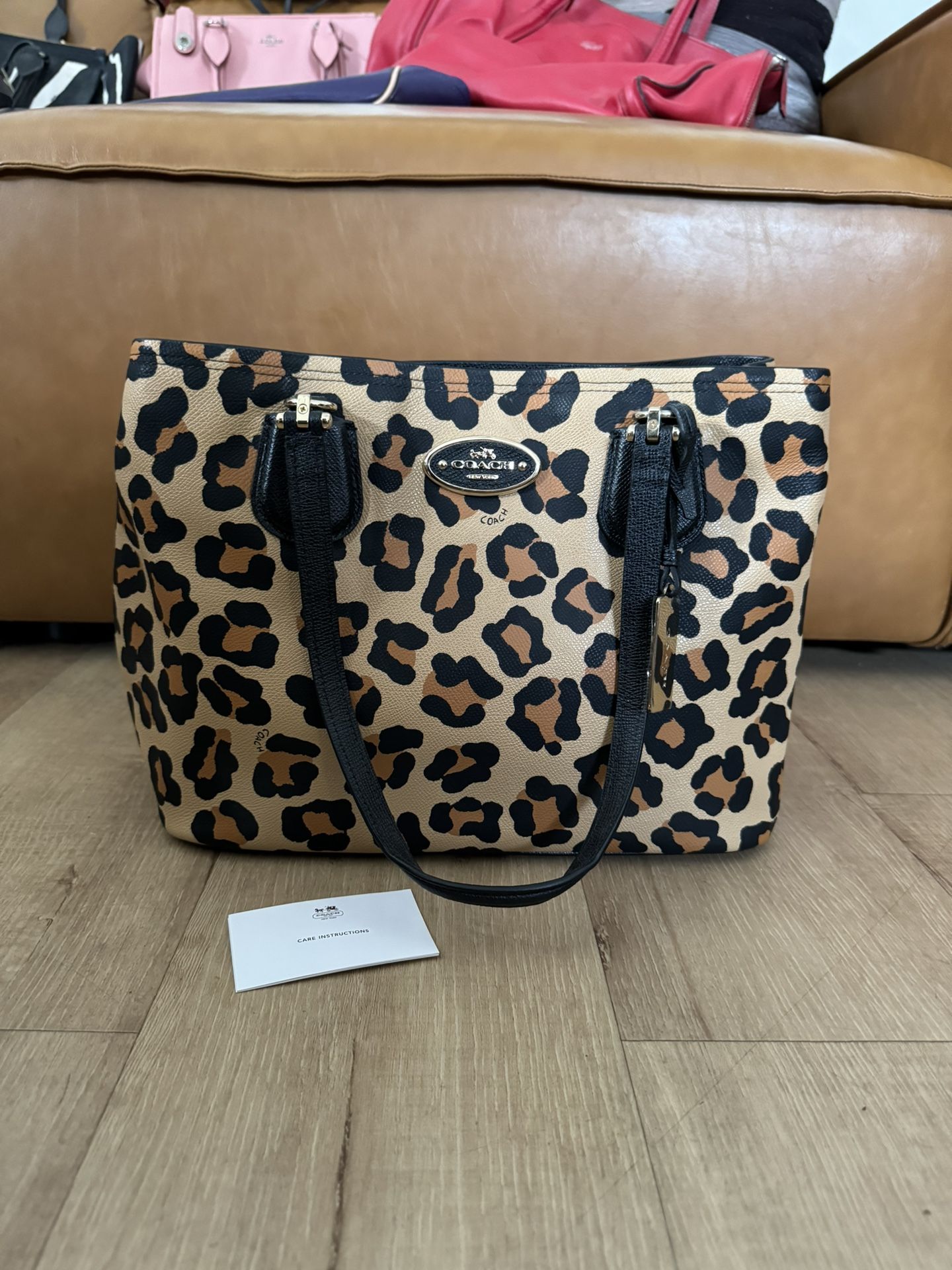 Coach Leopard Print Tan/Black Ocelot Print Leather Satchel