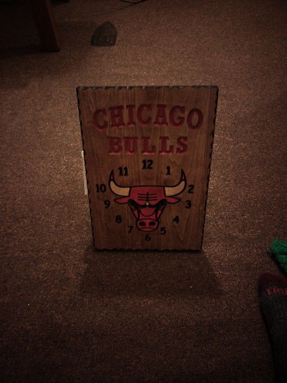 Chicago Bulls Wooden Clock 16 X 11