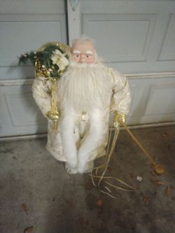 Decorative Santa Claus Figure White and Gold