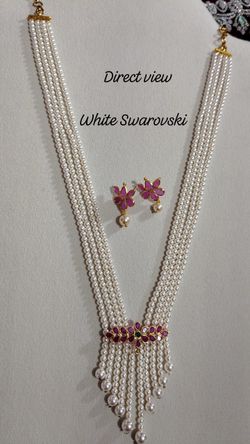 White Swarovski Pearl Multi-Strand Necklace and Earring Set