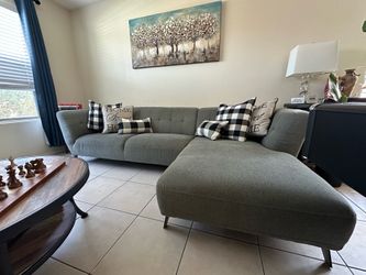 Grey sectional sofa and ottoman