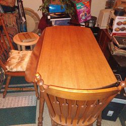 Brown Drop Down Leaf Table And 4 Chairs Set 