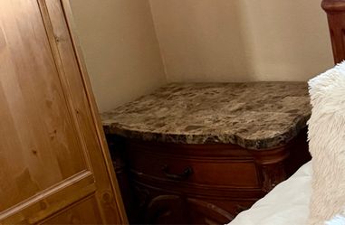 Wood Nightstand with Marble Top
