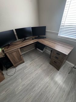 L-Shaped Wood Desk with Drawers