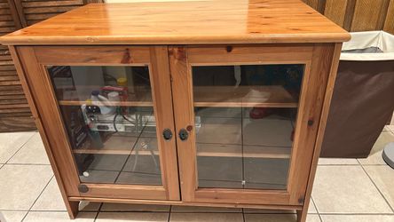 Pine Wood Cabinet with Glass Doors