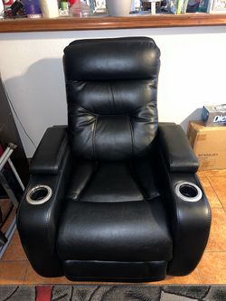 2 Black Leather reclining chairs with usb and led cup holders