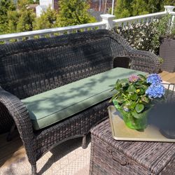 Resin Outdoor Couch With Green Cushion