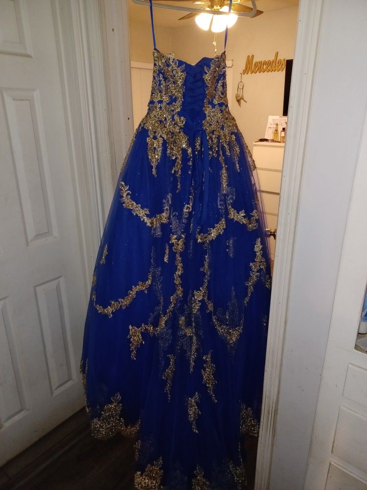 Royal Blue And Gold Sweet 16 Dress, And Others - benaras.co