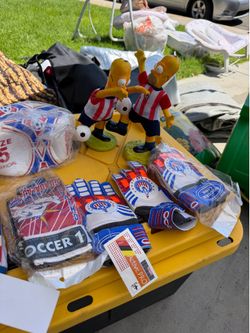 Gloves , chivas soccer ball, figures