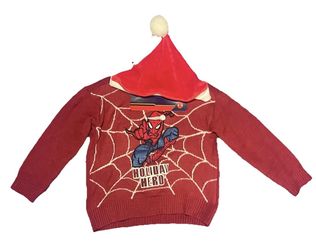 Marvel Spider-Man Christmas Sweater And Santa Hat 2 Piece Set Size 4T NWT 