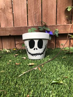 Jack Skellington Painted Terra Cotta Pot