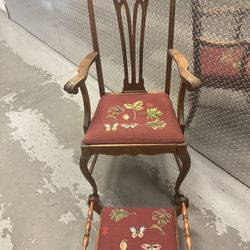 Antique Chippendale Style Mahogany Arm Chair And Stool