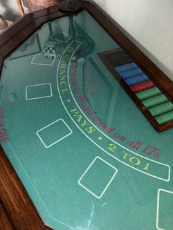 Blackjack Table oak wood with  four chairs and deck shoe