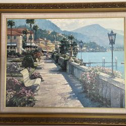 Beautiful painting of lakeside Italy