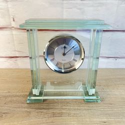 Danbury Glass Quartz Mantle Clock Art Deco