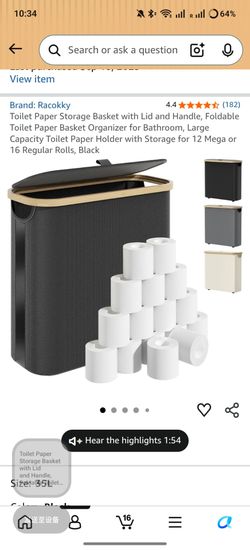 Toilet Paper Storage Basket with Lid and Handle, Foldable Toilet Paper Basket Organizer for Bathroom, Large Capacity Toilet Paper Holder with Storage 