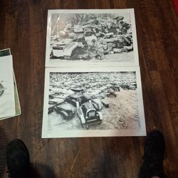 VINTAGE 1986 TWO PHOTOS BY R EHLERS. PEDAL CAR SCRAPYARD,  AND PEDAL CAR JUNKYARD. ONE IS AUTOGRAPHED 